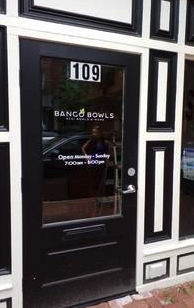 Door sign for Bango Bowls in NJ