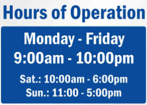 Blue hours of operation sign